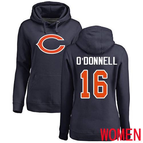 Chicago Bears Navy Blue Women Pat O Donnell Name and Number Logo NFL Football #16 Pullover Hoodie Sweatshirts->nfl t-shirts->Sports Accessory